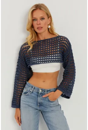 Kadın İndigo Ajurlu Bolero YV115