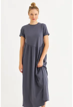 Kadın İndigo Asimetrik Dikişli Maxi Elbise MDMR440