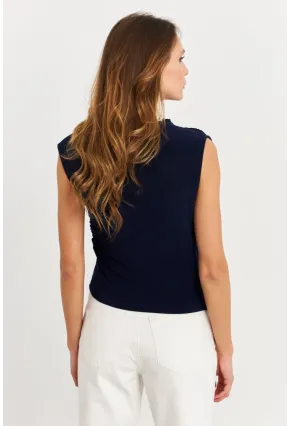 Kadın İndigo Büzgülü Kolsuz Bluz LPP1205-90