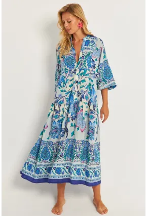 Kadın İndigo Desenli Midi Elbise MGÇ169