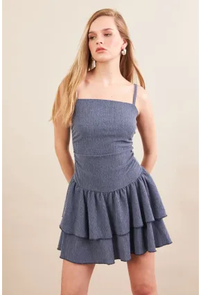 Kadın İndigo Fırfırlı Mini Elbise MOD7593