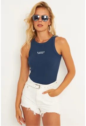 Kadın İndigo Halter Yaka Bluz AYD346