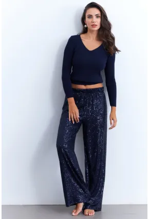 Kadın İndigo Payetli Pantolon SHR8