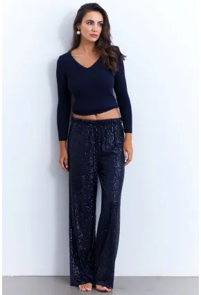 Kadın İndigo Payetli Pantolon SHR8