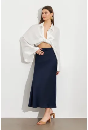 Kadın İndigo Saten Çan Etek SE20