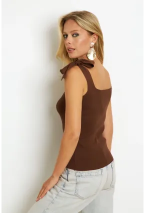 Kadın Kahve-Beyaz İkili Triko Bluz YV271