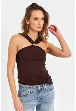 Kadın Kahverengi Aksesuarlı Bluz EY3068