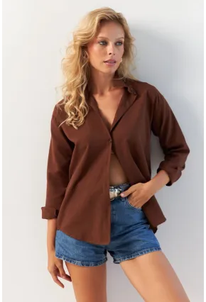 Kadın Kahverengi Basic Gömlek HNT02