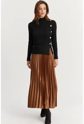 Kadın Kahverengi Beli Lastikli Pilise Etek MGÇ190