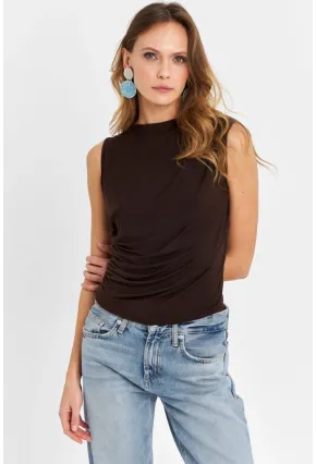 Kadın Kahverengi Büzgülü Bluz YZ625