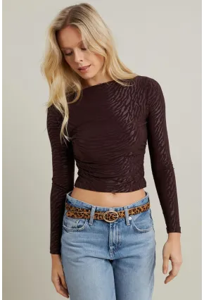 Kadın Kahverengi Desenli Büzgülü Bluz LPP1298