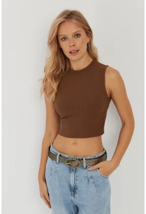 Kadın Kahverengi Fitilli Crop Bluz LPP1262