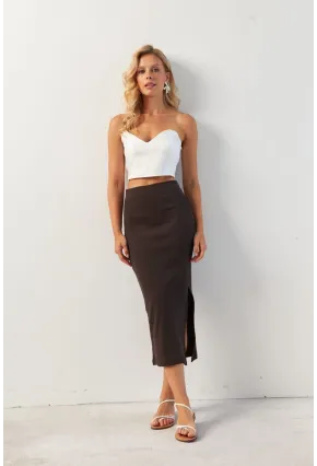 Kadın Kahverengi Kaşkorse Midi Etek XL2034