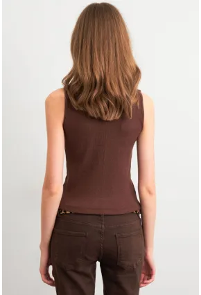 Kadın Kahverengi Kolsuz Bluz GA102
