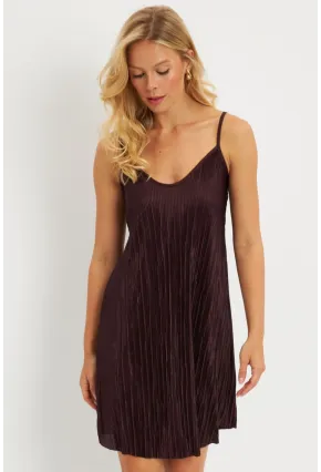 Kadın Kahverengi Piliseli Mini Elbise  DMR338