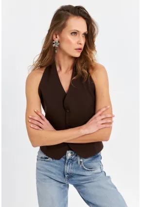 Kadın Kahverengi Sırtı Açık Yelek CAR1143