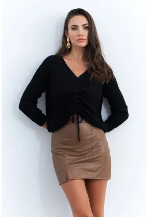 Kadın Kahverengi Suni Deri Mini Etek ELT3634