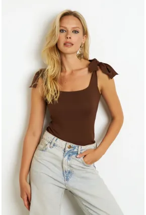 Kadın Kahverengi Triko Bluz YV236