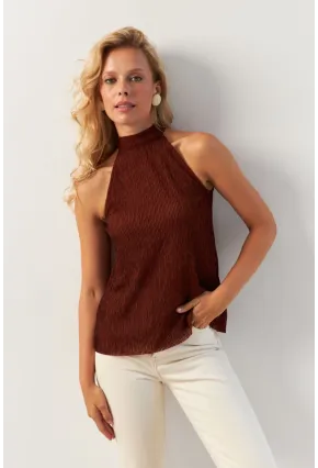 Kadın Kiremit Sırt Pencereli Bluz AYD373