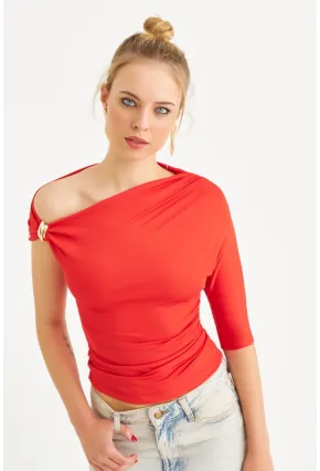 Kadın Kırmızı Aksesuarlı Bluz EY3074