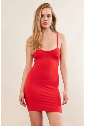 Kadın Kırmızı Askılı Mini Elbise SAN105
