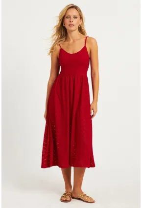 Kadın Kırmızı Astarlı Brode Midi Elbise TW70102-90