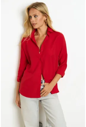 Kadın Kırmızı Basic Gömlek K1251