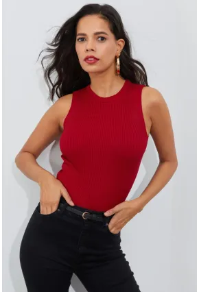 Kadın Kırmızı Bisiklet Yaka Triko Bluz YV91
