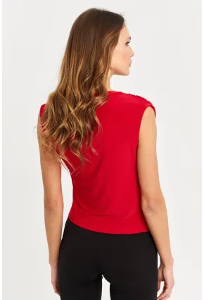 Kadın Kırmızı Büzgülü Kolsuz Bluz LPP1205-90