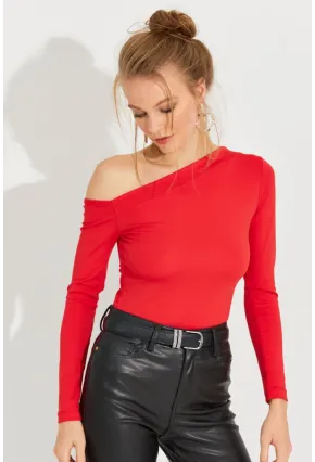Kadın Kırmızı Çapraz Yaka Bluz EY2597