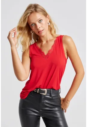 Kadın Kırmızı Dantel Detaylı Bluz LPP1248