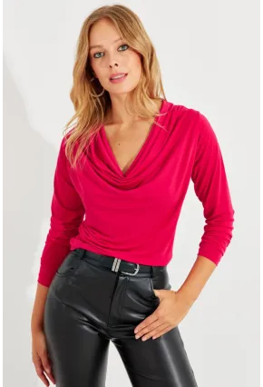 Kadın Kırmızı Degaje Yaka Bluz LPP1234