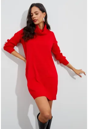 Kadın Kırmızı Degaje Yaka Triko Mini Elbise YV73