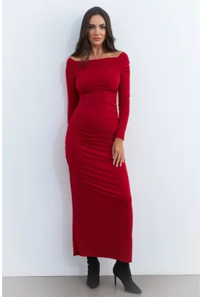 Kadın Kırmızı Drapeli Maxi Yılbaşı Elbise SHR7