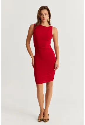 Kadın Kırmızı Drapeli Midi Elbise ELT155
