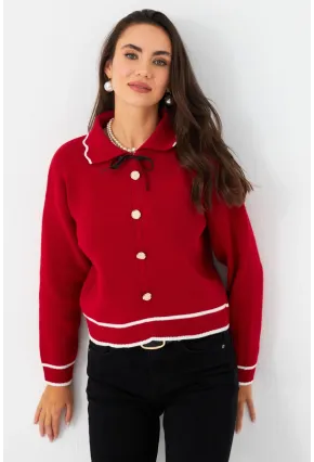 Kadın Kırmızı Düğme Aksesuarlı Kazak MCNG802