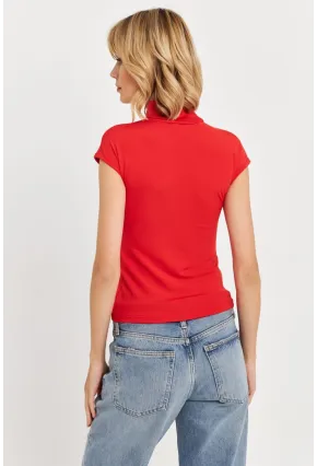 Kadın Kırmızı Düğme Detaylı Bluz EY3027
