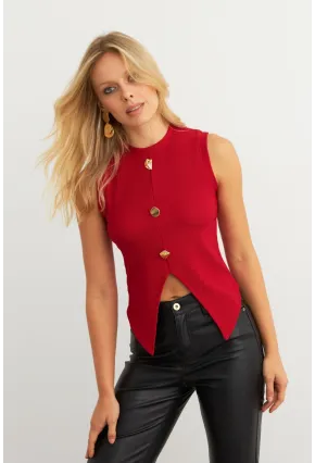 Kadın Kırmızı Düğme Detaylı Bluz RLO145