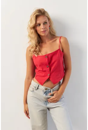 Kadın Kırmızı Düğmeli İp Askılı Yelek MP20153