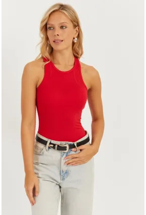 Kadın Kırmızı Halter Yaka Bluz AYD299