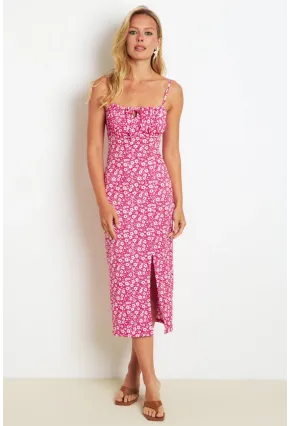 Kadın Kırmızı İnce Askılı Midi Elbise MON125