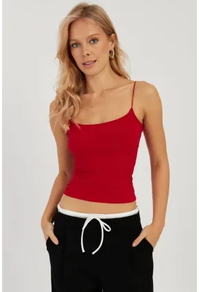 Kadın Kırmızı İp Askılı Bluz GÇ154