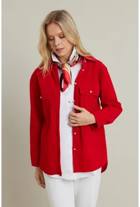 Kadın Kırmızı Kadife Gömlek MCAR1074