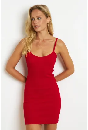 Kadın Kırmızı Ön Arka V Kaşkorse Mini Elbise CG351