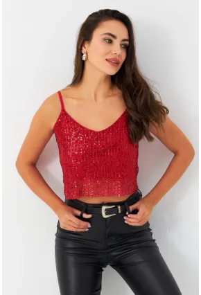 Kadın Kırmızı Payetli Büstiyer SHR10