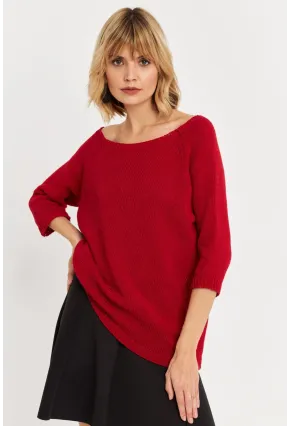 Kadın Kırmızı Sırtı Damla Triko Bluz YV267