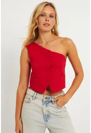 Kadın Kırmızı Tek Omuz Astarlı Yelek TW60140