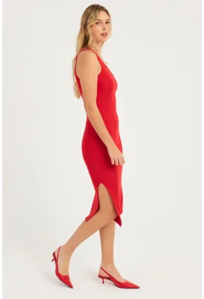 Kadın Kırmızı Tek Omuz Midi Elbise CG343