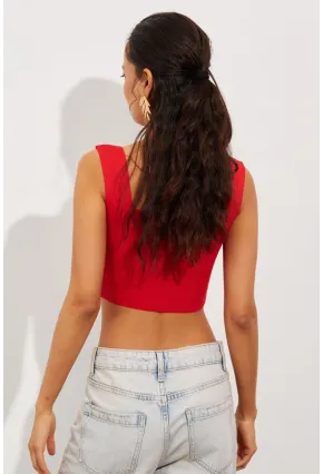 Kadın Kırmızı Triko Crop Atlet YV118