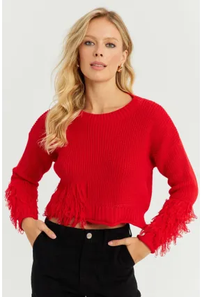 Kadın Kırmızı Triko Kısa Kazak YZ526